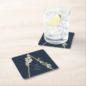 Bohemisch Wood Pyramid White Florals Blue Wedding Rechteckiger Pappuntersetzer (Vor Ort)