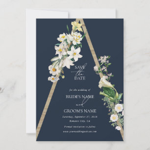 Bohemisch Wood Pyramid White Florals Blue Wedding Save The Date