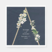 Bohemisch Wood Pyramid White Florals Blue Wedding Serviette (Vorderseite)