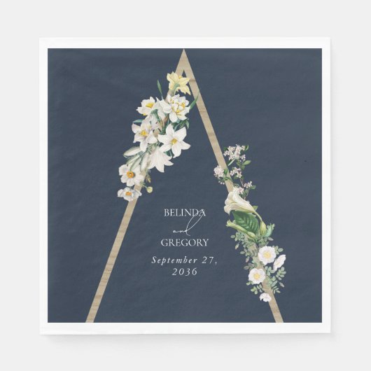 Bohemisch Wood Pyramid White Florals Blue Wedding Serviette (Vorderseite)