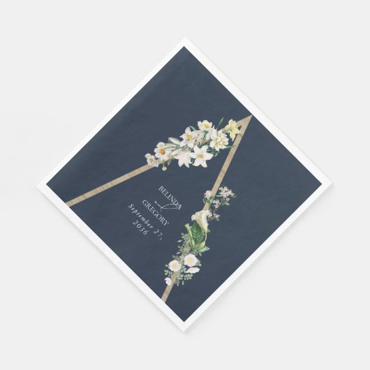 Bohemisch Wood Pyramid White Florals Blue Wedding Serviette (Ecke)