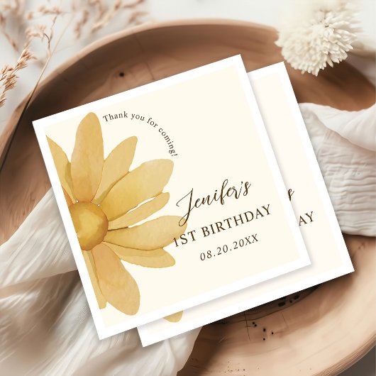Bohemisch Yellow Daisy Erster Geburtstag Serviette