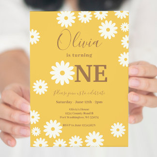 Bohemisch Yellow Daisy Floral 1. Geburtstag Party Einladung