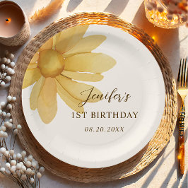 Bohemisch Yellow Daisy Floral Geburtstagsparty Pappteller