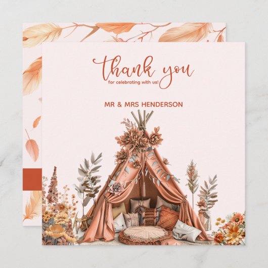 Bohemisch Zehnte Wildblume Hochzeit Dankeschön Kar Dankeskarte (Vorne/Hinten)