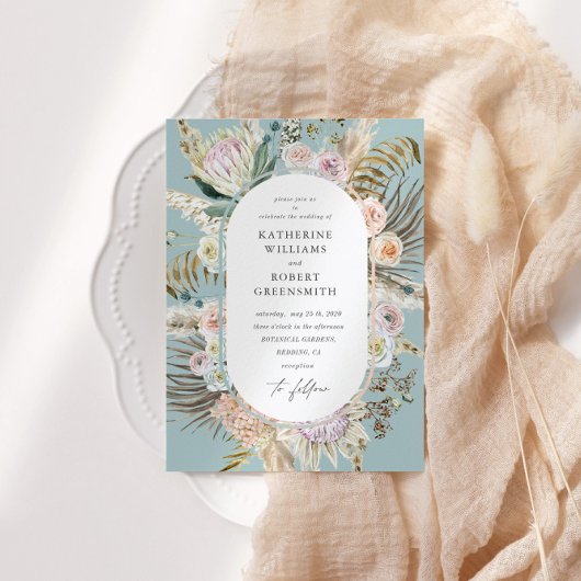 Bohemische Aquamarine Elegante Hochzeitsfeier Einladung