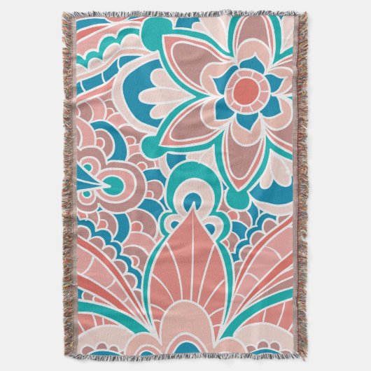 Bohemische, aquamarine und Pfirsichthrow-Decke Decke (Vorderseite Vertikal)