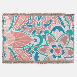 Bohemische, aquamarine und Pfirsichthrow-Decke Decke