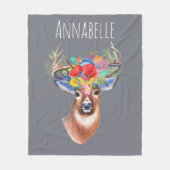 Bohemische Aquarellblume Hirsche und Name Fleecedecke (Vorderseite)