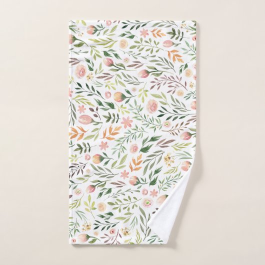 Bohemische Aquarellfarben-Blätter und Blume Badhandtuch Set (Handtuch)