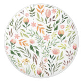 Bohemische Aquarellfarben-Blätter und Blume Keramikknauf (Vorderseite)