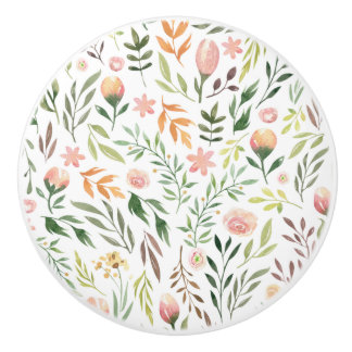 Bohemische Aquarellfarben-Blätter und Blume Keramikknauf