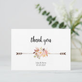 Bohemische Aquarellfarben-Blume Hochzeit von Boho  Dankeskarte (Stehend Vorderseite)