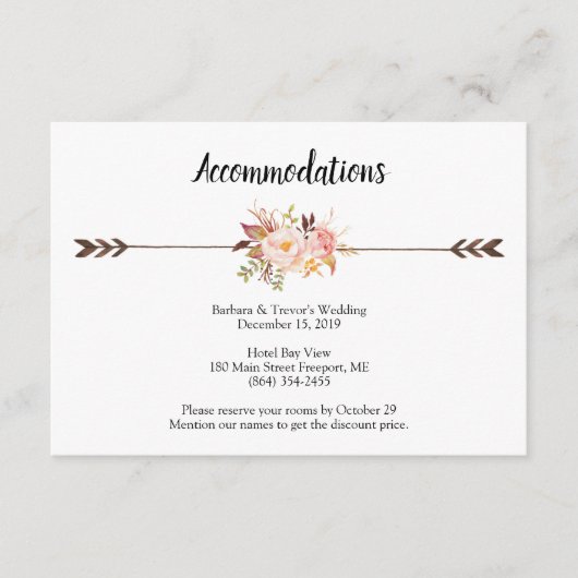 Bohemische Aquarellfarben-Blume Hochzeitsunterkünf Begleitkarte (Vorderseite)