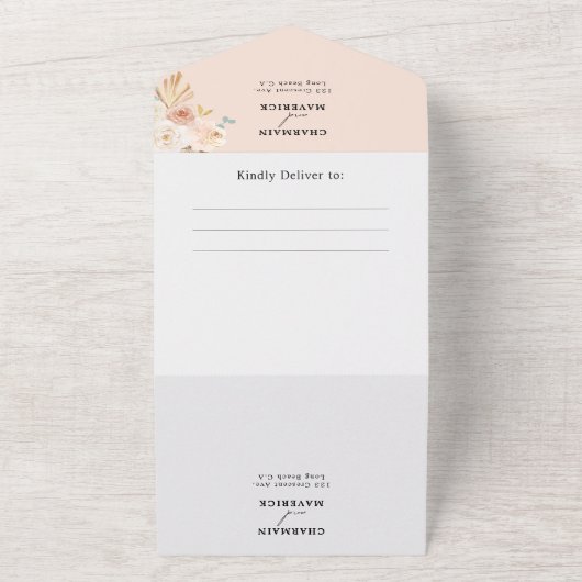 Bohemische Arch Pampas Grass Hochzeit All In One Einladung (Außenbereich)