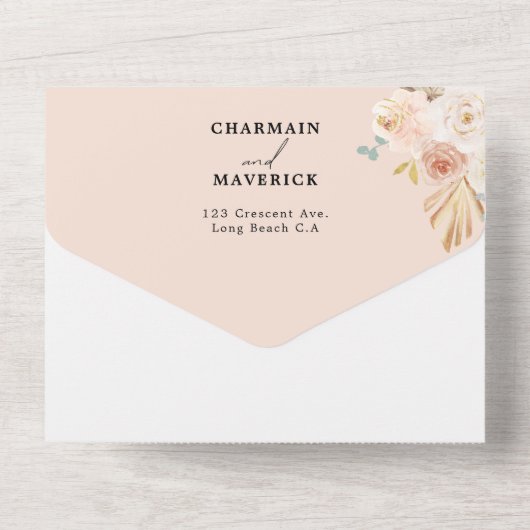 Bohemische Arch Pampas Grass Hochzeit All In One Einladung (Rückseite)