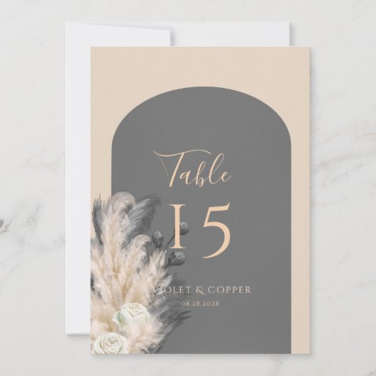 Bohemische Arch Pampas Grass Wedding Tischnummer (Vorderseite)
