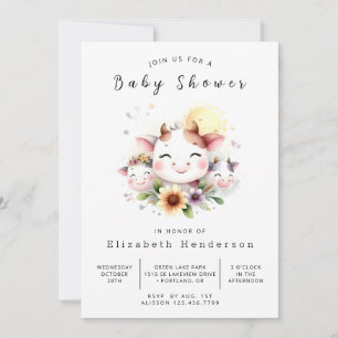 Bohemische Baby-Whimsy-Kuh-Babydusche Einladung