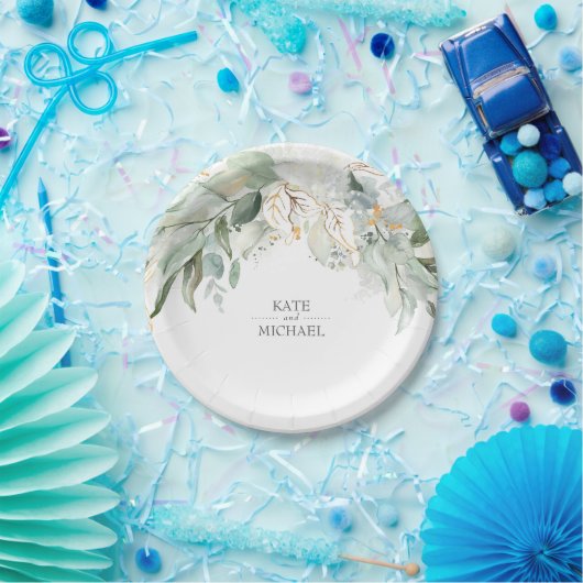 Bohemische Blätter für Aquarellfarben und Gold Pappteller (Party)