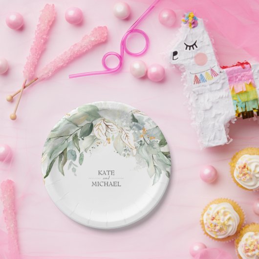 Bohemische Blätter für Aquarellfarben und Gold Pappteller (Party)