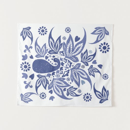 Bohemische Blauer und Weiße Pfaue Wandteppich (Vorderseite (Horizontal))