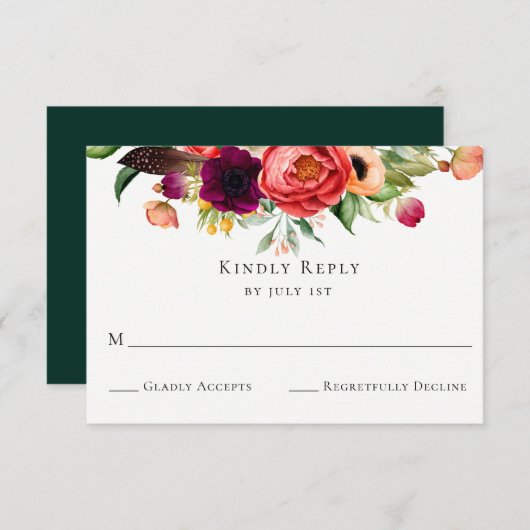 Bohemische Blooms Hochzeitkarte RSVP Karte (Vorne/Hinten)