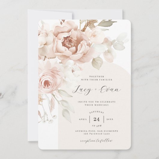 Bohemische Blooms Moderne Arch Boho Hochzeit Einladung (Vorderseite)