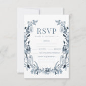 Bohemische Blue Grey Floral Wedding RSVP-Karten RSVP Karte (Vorderseite)