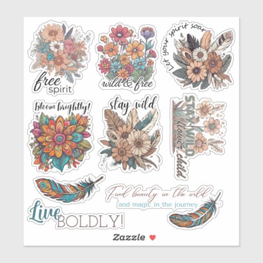 Bohemische Blume Abholung wasserdicht Aufkleber (Blatt)