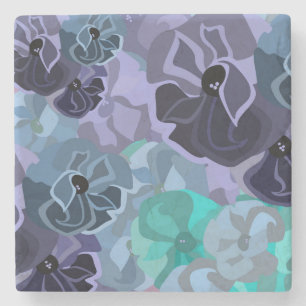 Bohemische Blume Aquamarin und Lila Tapestyle Steinuntersetzer