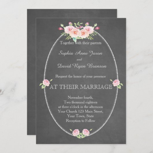 Bohemische Blume Chalk Hochzeit Einladung (Vorne/Hinten)
