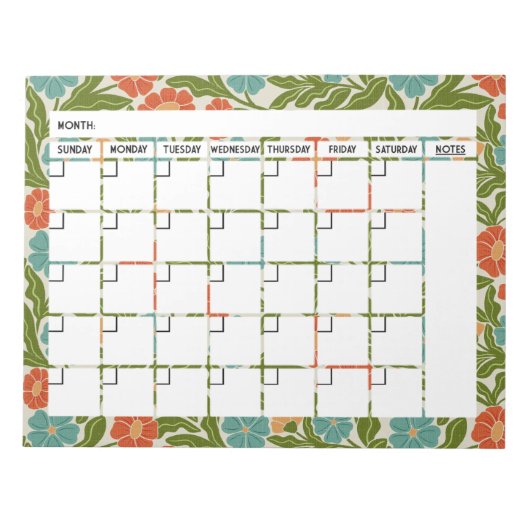 Bohemische Blume Kalender Editor Notizblock (Vorderseite)