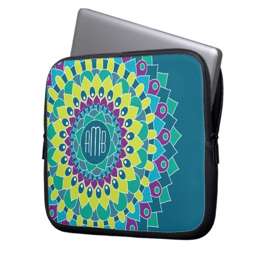 Bohemische Blume mit Monogrammen Laptopschutzhülle (Vorderseite Links)