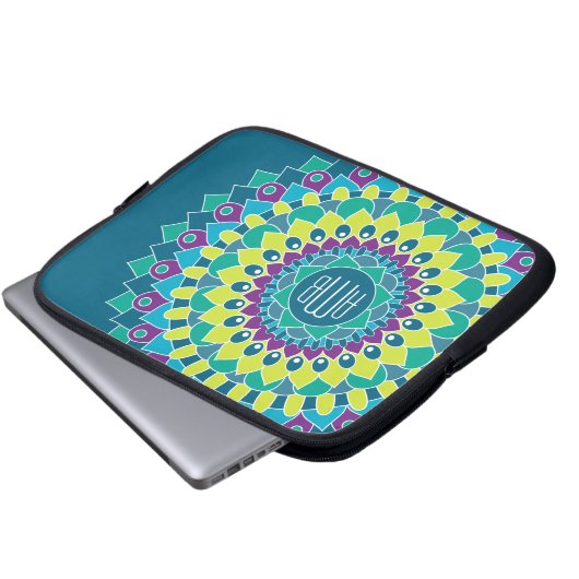 Bohemische Blume mit Monogrammen Laptopschutzhülle (Vorne Knopf)