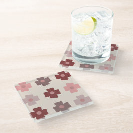 Bohemische Blume rosa braunes Muster Glasuntersetzer