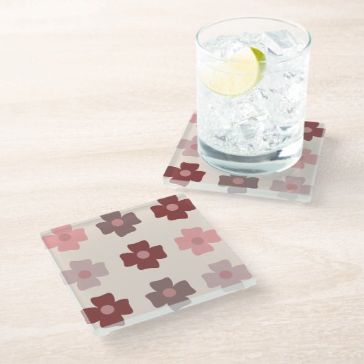 Bohemische Blume rosa braunes Muster Glasuntersetzer (Schrägansicht)