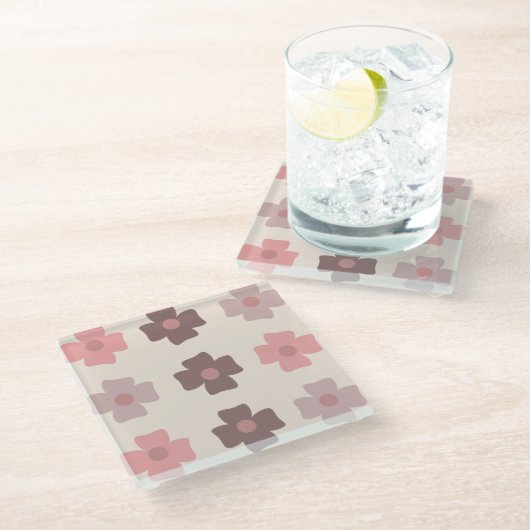 Bohemische Blume rosa braunes Muster Glasuntersetzer (Schrägansicht)