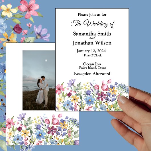 Bohemische Blume Wasserfarben Foto Einladung