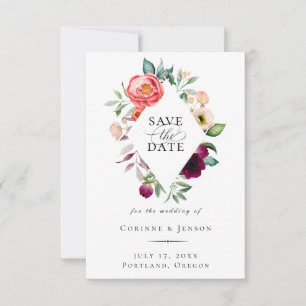 Bohemische Blumen Diamantrahmen Save the Date Ankündigung