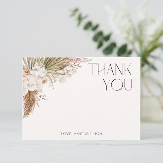 Bohemische Blumen & Federn Dankeschön Karte (Stehend Vorderseite)