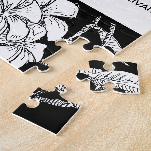 Bohemische Blumen Schwarz-weiß Modern Save the Dat Puzzle (Seite)