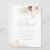 Bohemische Blumenbeige und Elfenbeinhochzeit Einladung (Vorderseite)