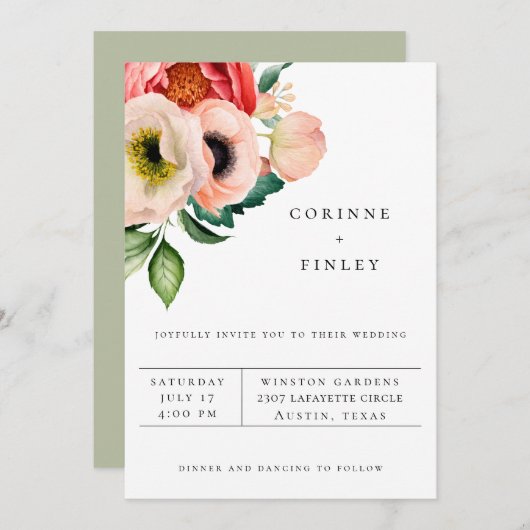 Bohemische Blumenbouquet Hochzeitseinladung Ankündigung (Vorne/Hinten)