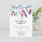 Bohemische Blumenfeathers Hochzeit Einladung (Stehend Vorderseite)