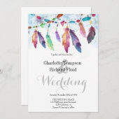 Bohemische Blumenfeathers Hochzeit Einladung (Vorne/Hinten)