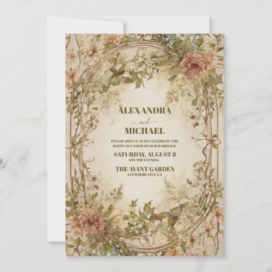 Bohemische Blumenhochzeit auf neutraler Erde Einladung (Vorderseite)