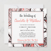 Bohemische Blumenkoralle Weiß Zeichnend Hochzeit Einladung (Vorderseite)