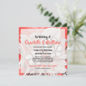 Bohemische Blumenkorallenhochzeit Pink Einladung (Stehend Vorderseite)