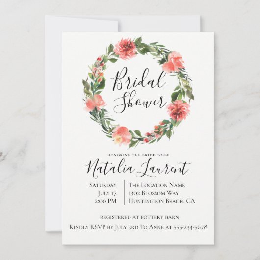 Bohemische Blumenkreide Bridal Dusche Einladung (Vorderseite)