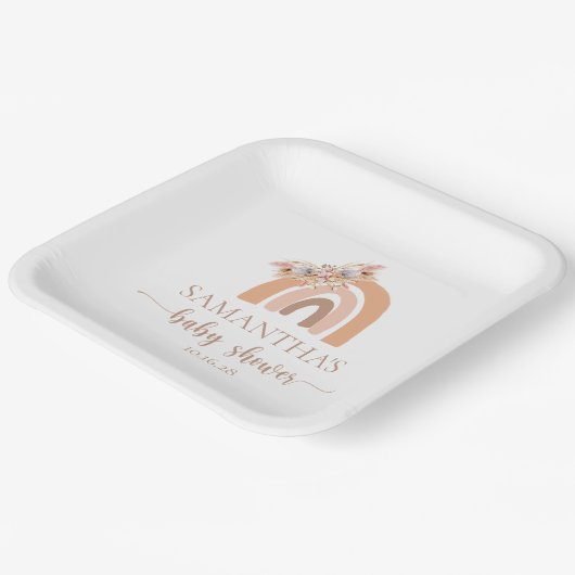 Bohemische Blumenpastel Rainbow Baby Dusche Pappteller (Gewinkelt)